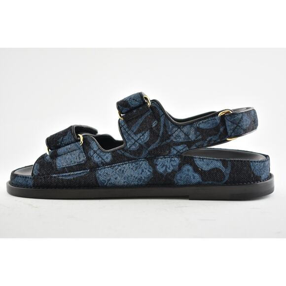 Chanel 21A Blue Black Grey Denim CC Logo Mule Slide Strap Flat Dad Sandal 36 - Picture 9 of 12